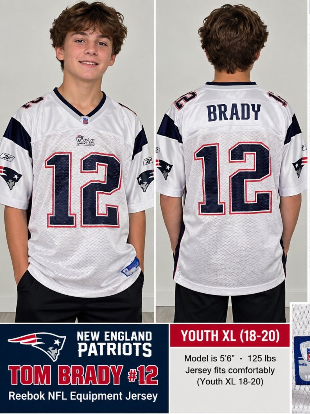 New England Patriots Tom Brady #12 Reebok Jersey – Youth XL (18–20) – $39